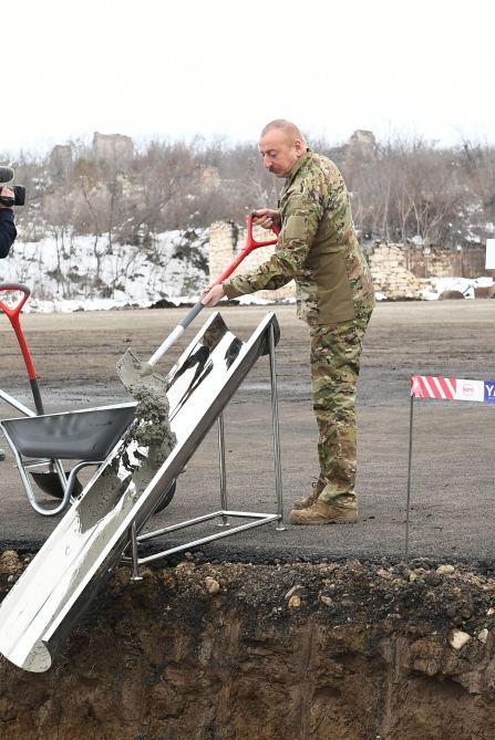 President Ilham Aliyev lays foundation of Fuzuli-Hadrut highway (PHOTO)