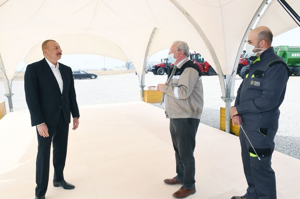 Президент Ильхам Алиев принял участие в презентации агропарка ООО Aqro Dairy в Гаджигабуле (ФОТО)