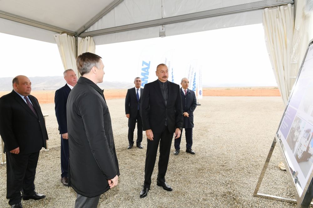 Azerbaijani president lays foundation for joint service center of KAMAZ  and Ganja Automobile Plant in Jabrayil (PHOTO)