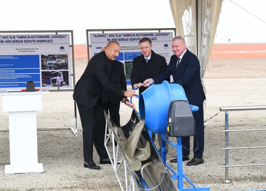 Azerbaijani president lays foundation for joint service center of KAMAZ  and Ganja Automobile Plant in Jabrayil (PHOTO)