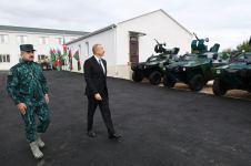 President Ilham Aliyev and First Lady Mehriban Aliyeva view conditions created at military unit complex in Zangilan district (PHOTO)