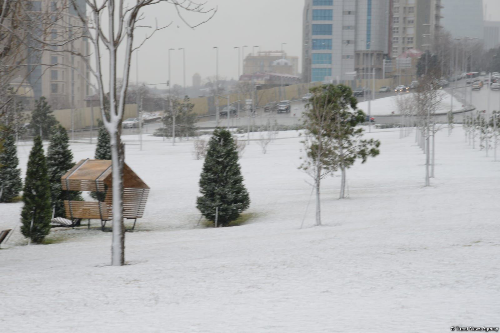 Фоторепортаж из заснеженного Баку
