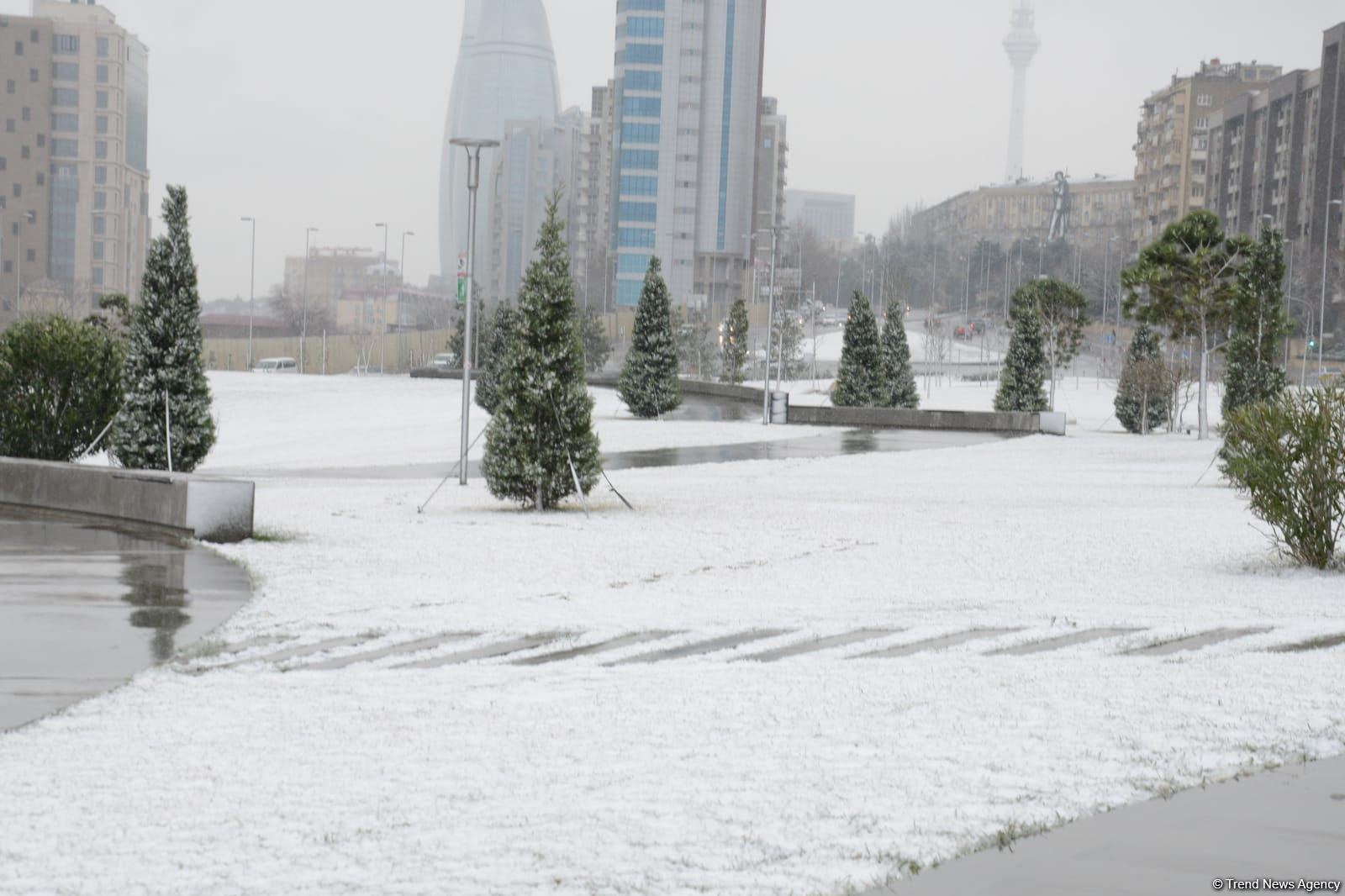 Фоторепортаж из заснеженного Баку
