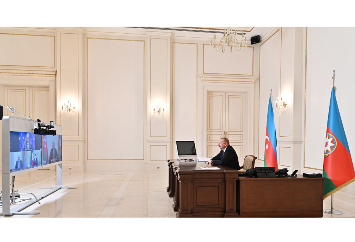 President Ilham Aliyev, President of France, President of European Council and Prime Minister of Armenia hold video conference (PHOTO/VIDEO)