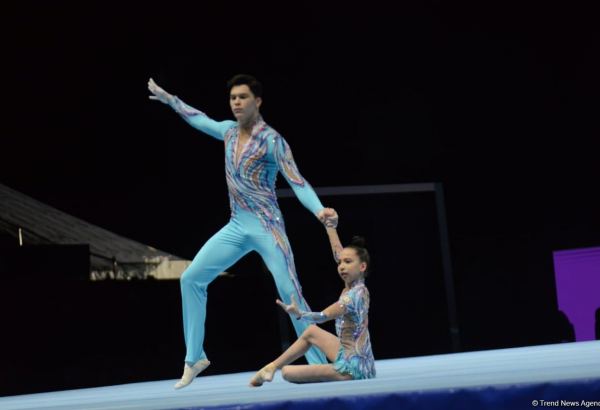 Azerbaijani gymnasts taking second intermediate place in qualifying at FIG Acrobatic Gymnastics competitions in Baku (PHOTO)