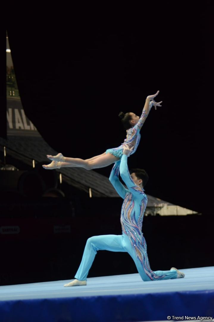 Azerbaijani gymnasts taking second intermediate place in qualifying at FIG Acrobatic Gymnastics competitions in Baku (PHOTO)