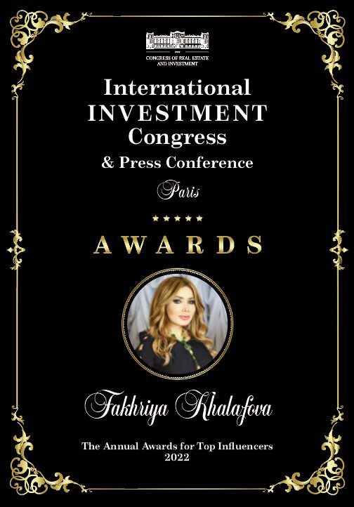 Фахрия Халафова удостоена в Париже международной премии The Annual Awards for Top İnfluencers 2022 (ФОТО)