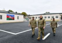 President Ilham Aliyev views conditions created at newly commissioned military unit of Defense Ministry in Fuzuli district (PHOTO/VIDEO)