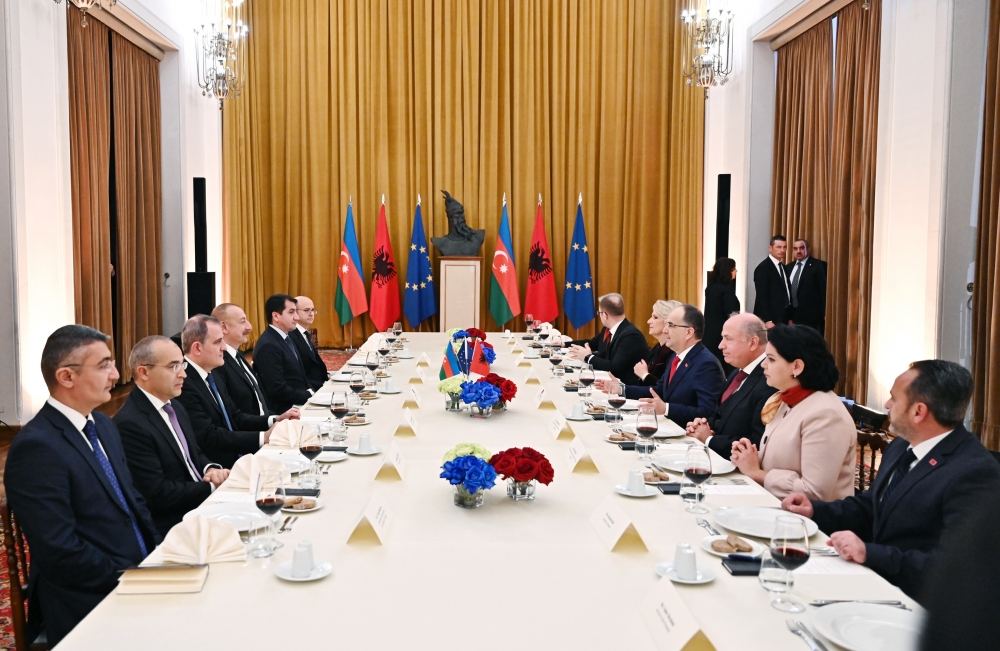 President of Azerbaijan Ilham Aliyev, President of Albania Bajram Begaj hold expanded meeting during official lunch (VIDEO)