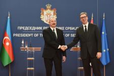 Президент Ильхам Алиев и Президент Александр Вучич выступили с заявлениями для печати (ФОТО/ВИДЕО)