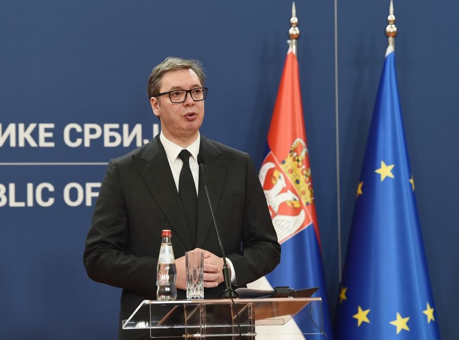 Президент Ильхам Алиев и Президент Александр Вучич выступили с заявлениями для печати (ФОТО/ВИДЕО)