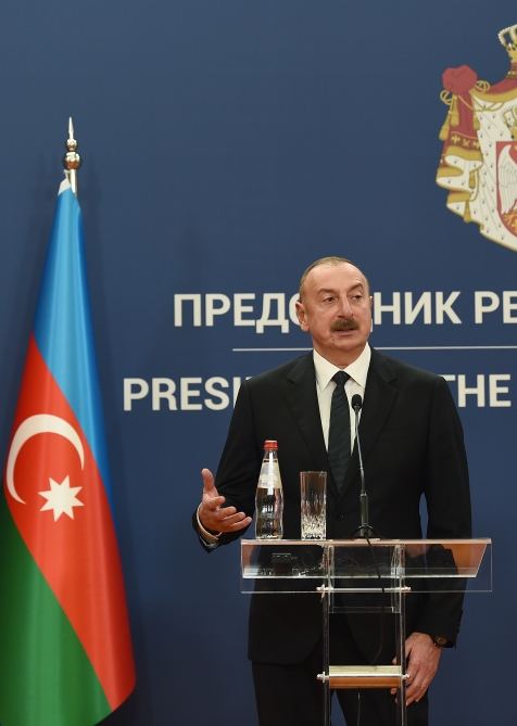 Президент Ильхам Алиев и Президент Александр Вучич выступили с заявлениями для печати (ФОТО/ВИДЕО)