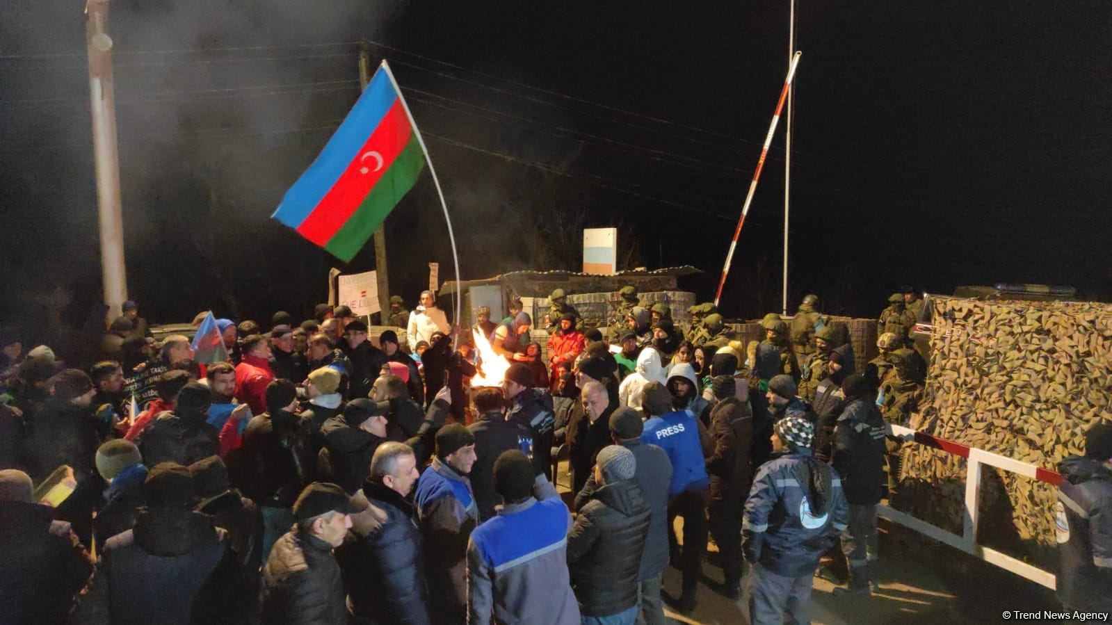Azerbaijani NGOs' protests on Russian peacekeepers' deployment area continue for more than 19 hours (PHOTO/VIDEO)