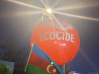 Azerbaijani peaceful protesters raise big balloon with 'Stop ecocide' written on it, on Shusha-Khankandi road (PHOTO)