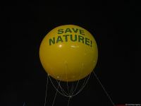 Azerbaijani peaceful protesters raise big balloon with 'Stop ecocide' written on it, on Shusha-Khankandi road (PHOTO)