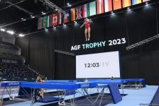 Podium training for Trampoline Gymnastics World Cup participants held in Baku