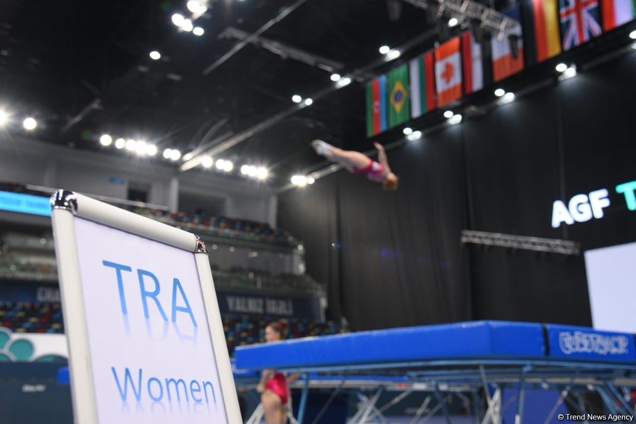 Podium training for Trampoline Gymnastics World Cup participants held in Baku