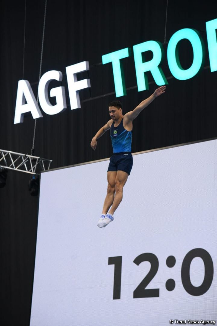 Podium training for Trampoline Gymnastics World Cup participants held in Baku