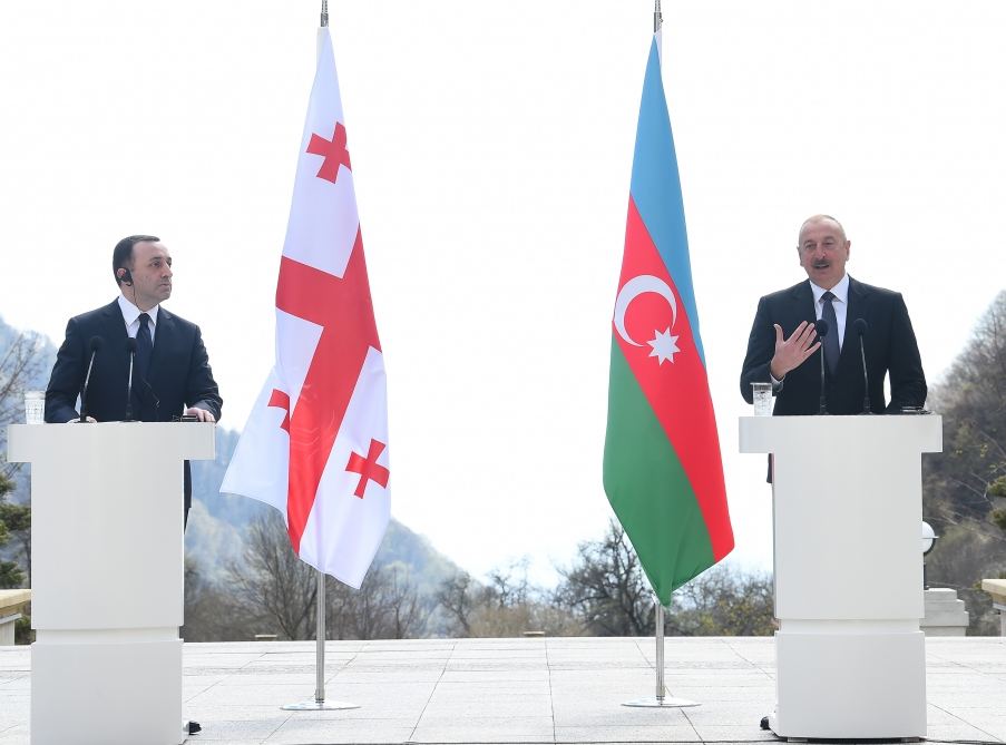 President Ilham Aliyev and Prime Minister of Georgia Irakli Garibashvili make press statements (PHOTO/VIDEO)