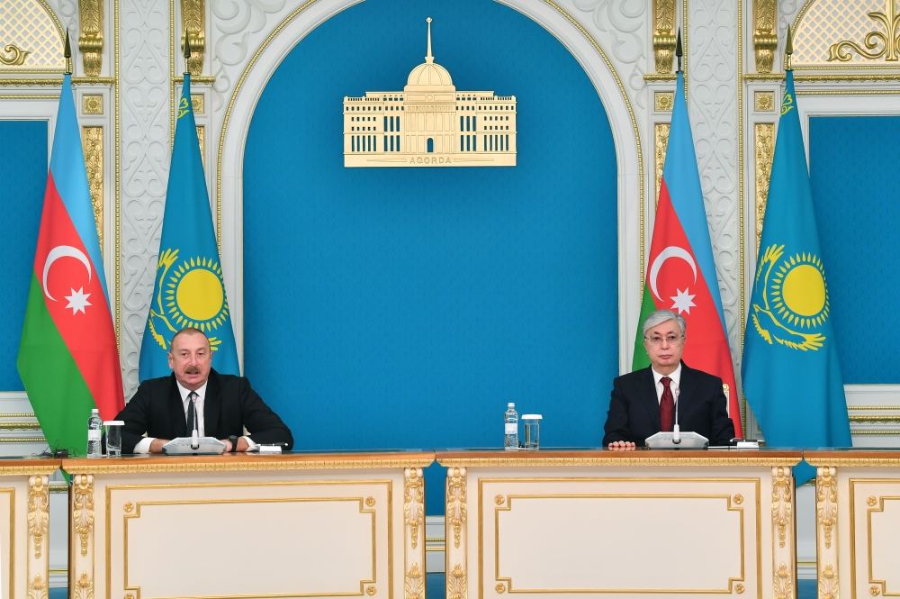 Президенты Азербайджана и Казахстана выступили с заявлениями для прессы (ФОТО/ВИДЕО)