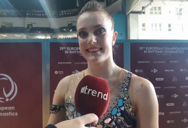 Audience supports participants of 39th European Championships in Rhythmic Gymnastics in Baku – German gymnast