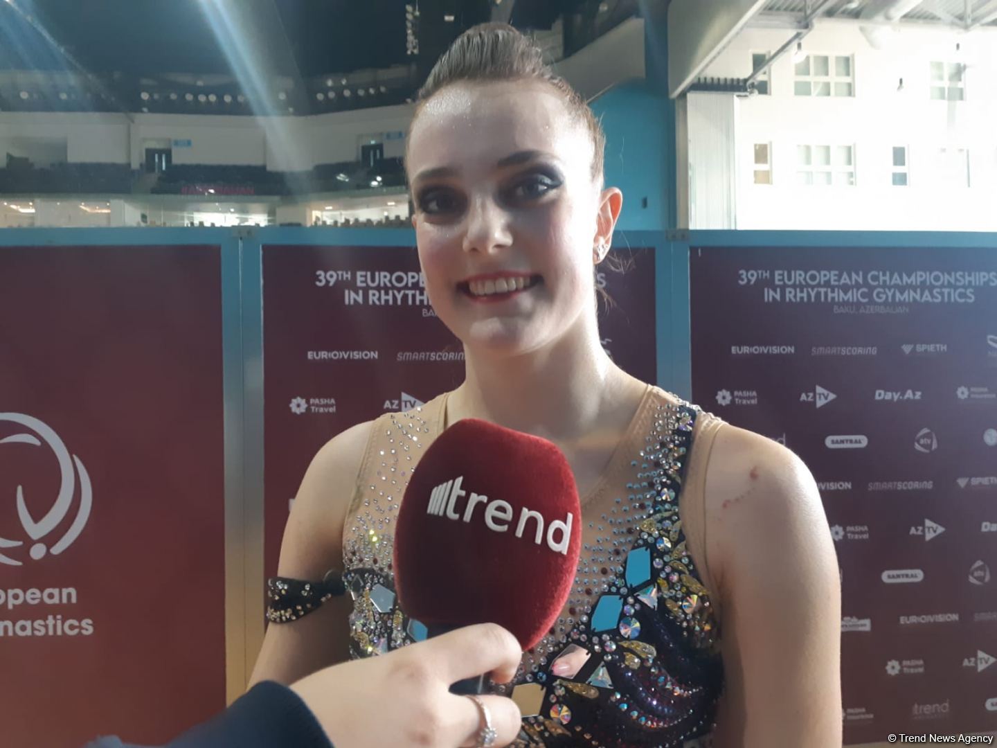 Audience supports participants of 39th European Championships in Rhythmic Gymnastics in Baku – German gymnast