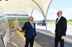 President Ilham Aliyev examines construction progress of 27km-long section of Ahmadbeyli-Fuzuli-Shusha highway (PHOTO/VIDEO)