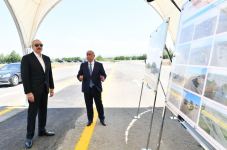 President Ilham Aliyev examines construction progress of 27km-long section of Ahmadbeyli-Fuzuli-Shusha highway (PHOTO/VIDEO)