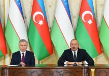 Президент Ильхам Алиев и Президент Шавкат Мирзиёев выступили с заявлениями для прессы (ФОТО)