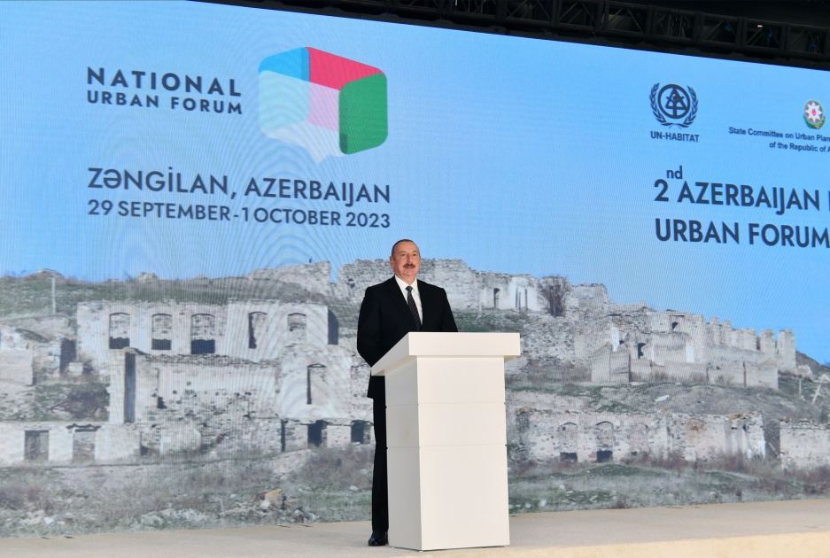 Президент Ильхам Алиев выступил на церемонии открытия 2-го Национального градостроительного форума в Зангилане (ФОТО)