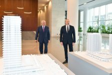 President Ilham Aliyev views construction, redevelopment works, conditions created in Office building in Central Park Quarter of Baku White City (PHOTO)