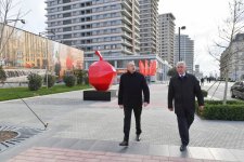 President Ilham Aliyev views construction, redevelopment works, conditions created in Office building in Central Park Quarter of Baku White City (PHOTO)
