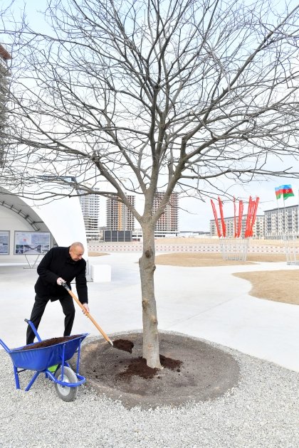 President Ilham Aliyev views construction, redevelopment works, conditions created in Office building in Central Park Quarter of Baku White City (PHOTO)
