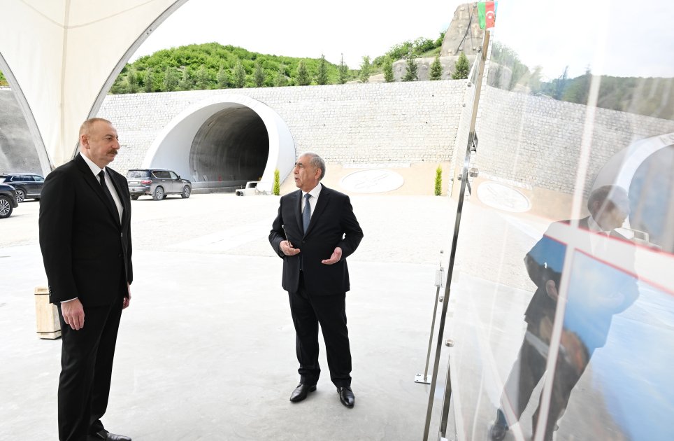 President Ilham Aliyev inspects construction progress of Ahmadbayli-Fuzuli-Shusha highway, attends opening of first tunnel (PHOTO/VIDEO)