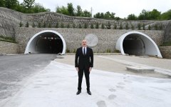 President Ilham Aliyev inspects construction progress of Ahmadbayli-Fuzuli-Shusha highway, attends opening of first tunnel (PHOTO/VIDEO)