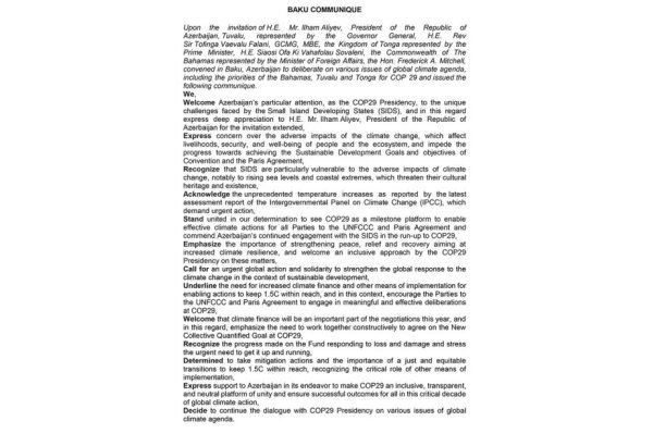 Governor-General of Tuvalu, Prime Minister of Tonga, Foreign Minister of Commonwealth of Bahamas adopt Baku Communique