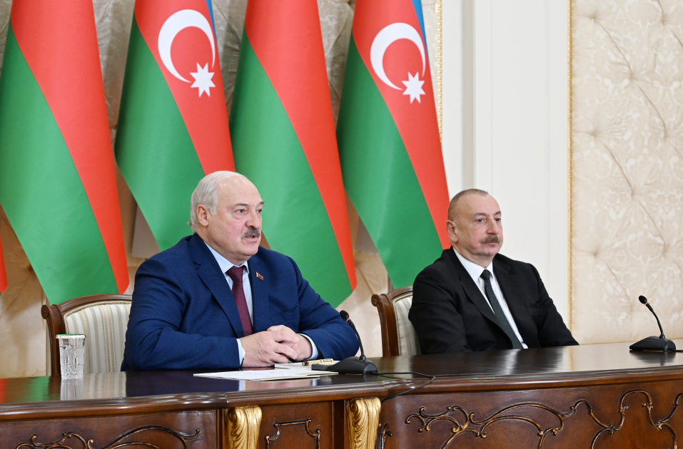 Президент Ильхам Алиев и Президент Александр Лукашенко выступили с заявлениями для прессы (ФОТО/ВИДЕО)