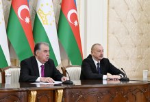 Президент Ильхам Алиев и Президент Эмомали Рахмон выступили с заявлениями для прессы (ФОТО/ВИДЕО)
