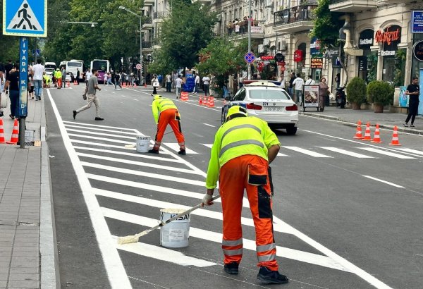 На одной из центральных улиц Баку начаты работы по организации специальных полос движения