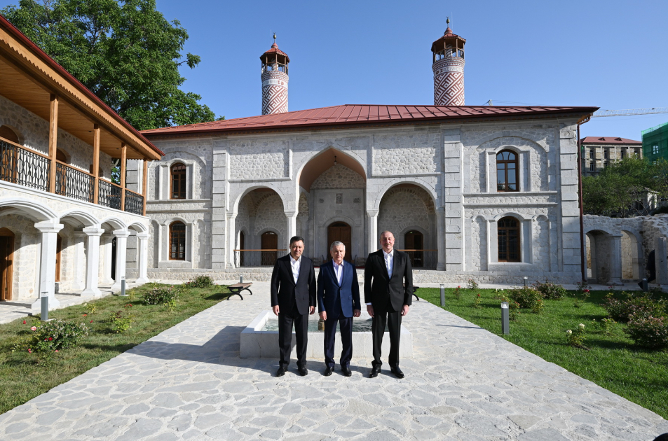 Presidents of Azerbaijan, Uzbekistan, Kyrgyzstan visit first residential complex, Ashaghi Govhar Agha Mosque in Shusha, and tour city (PHOTO/VİDEO)