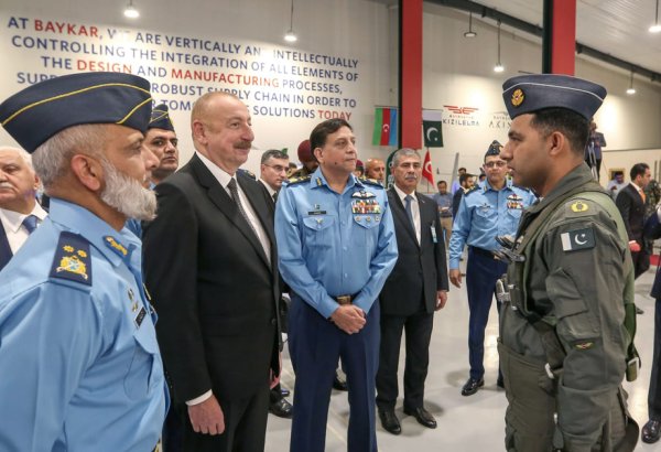 President Ilham Aliyev visits military exhibition at National Aerospace Science and Technology Park in Islamabad