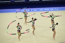 Азербайджанские гимнастки выполнили второе упражнение в квалификации группового многоборья на Олимпиаде в Париже (ФОТО)