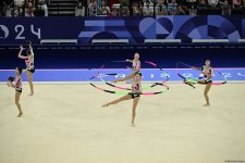 Азербайджанские гимнастки выполнили второе упражнение в квалификации группового многоборья на Олимпиаде в Париже (ФОТО)
