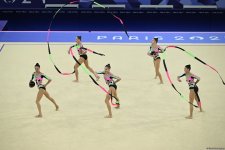 Азербайджанские гимнастки выполнили второе упражнение в квалификации группового многоборья на Олимпиаде в Париже (ФОТО)