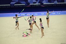 Азербайджанские гимнастки выполнили второе упражнение в квалификации группового многоборья на Олимпиаде в Париже (ФОТО)