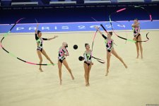 Азербайджанские гимнастки выполнили второе упражнение в квалификации группового многоборья на Олимпиаде в Париже (ФОТО)