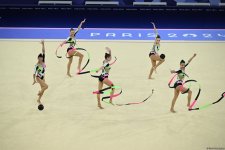 Азербайджанские гимнастки выполнили второе упражнение в квалификации группового многоборья на Олимпиаде в Париже (ФОТО)