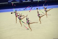Азербайджанские гимнастки выполнили второе упражнение в квалификации группового многоборья на Олимпиаде в Париже (ФОТО)