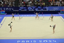 Азербайджанские гимнастки выполнили второе упражнение в квалификации группового многоборья на Олимпиаде в Париже (ФОТО)