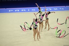 Азербайджанские гимнастки выполнили второе упражнение в квалификации группового многоборья на Олимпиаде в Париже (ФОТО)